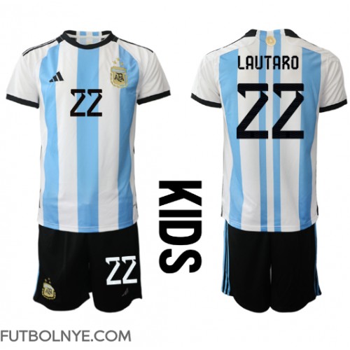 Camiseta Argentina Lautaro Martinez #22 Primera Equipación para niños Mundial 2022 manga corta (+ pantalones cortos)